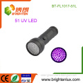Factory Custom Made Aluminum 3*AA battery Operated 365nm Blacklight 51 UV led Flashlight for Counterfeit Money Check